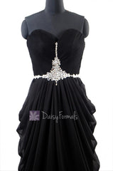 Delicate floor length black chiffon dress beaded sweetheart beach wedding party dresses(pr72168)