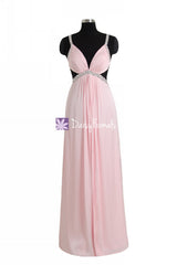 Ice pink chiffon prom dress full length alluring party dress long pink evening dresses (pr28249)