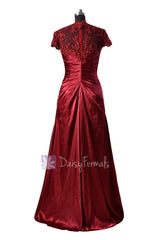 Delicate long sweetheart charmeuse prom dress beaded dark scarlet special occasion evening dresses(pr3504)