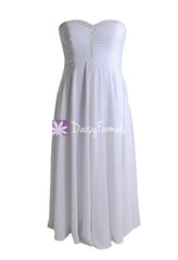 Strapless chiffon elegant wedding party dress white bridal gown for beach wedding (wd2171)