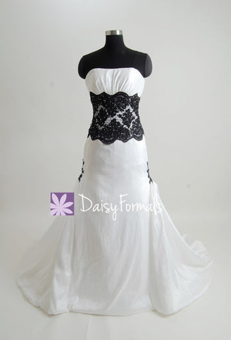 Charming Strapless Wedding Dress Fit & Flare Black Lace Wedding Gown (Beth)