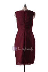 In stock,ready to ship - short knee length sheath v-neck red bridesmaid dresses(bm266) - (falu red)