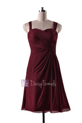 In stock,ready to ship - short knee length pleated sweetheart red chiffon bridesmaid dress(bm732s) - (falu red, sz12)