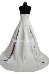Strapless Embroidery Bridal Satin Wedding Dress Long Satin Bridal Dress (GSM012)