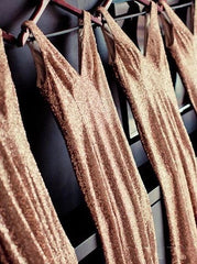 V-Neck Sleeveless Sweep Train Champagne Sequined Bridesmaid Dress (BMA20146)