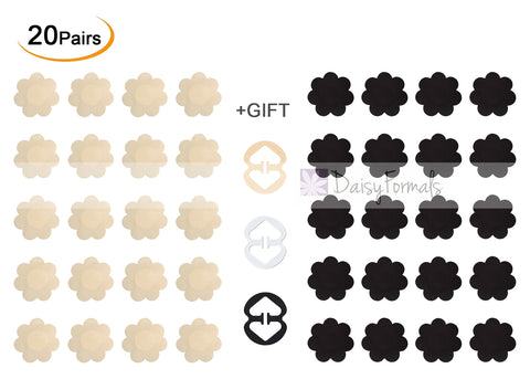 20 Pairs Pasties Satin Nipple Cover Stickers Disposable Breast Pasties Flower Shape(Nude & Black)