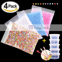 50000pcs Foam Beads for Slime 0.08-0.18 Inch Craft Foam Balls(4Pack) Ideal For Homemade Slime, Kid's Craft, Wedding and Party Decoration, Bonus Fruit Slice + Spoon + Stir Sticks + Slime Containers