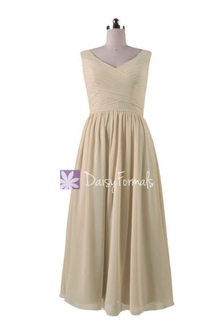In stock,Ready to Ship - V-Neck Chiffon Bridesmaid Dress Long Bridal Pary Dress(BM5196L)- (#50 Champagne)