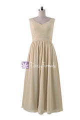 In stock,ready to ship - v-neck chiffon bridesmaid dress long bridal party dress online(bm5196l)- (#50 champagne)