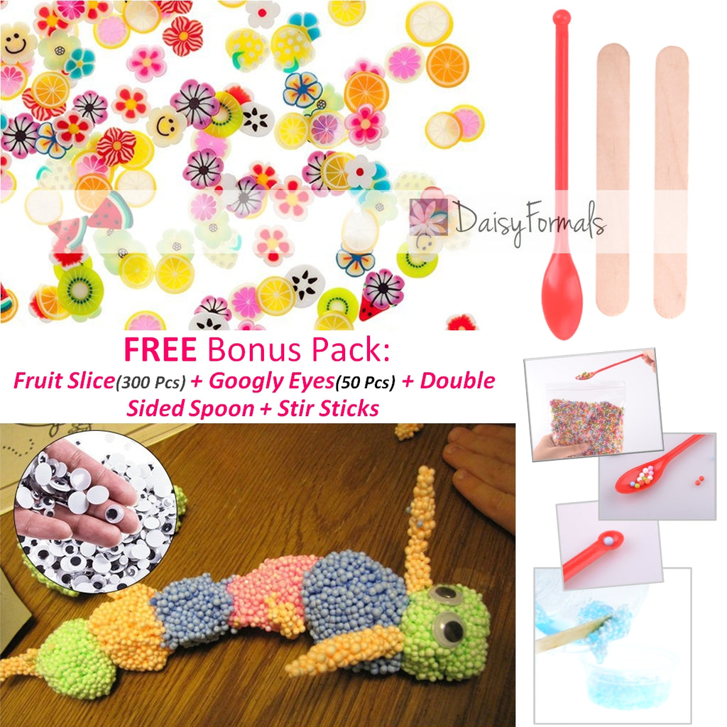 71000pcs Foam Beads for Slime and DIY Crafts Supplies(8Pack), Colorful Styrofoam  Balls For Making Floam, School Arts, Fillter - Free Bonus Fruit Slice +  Googly Eyes + Slime Tools Set – DaisyFormals-Bridesmaid