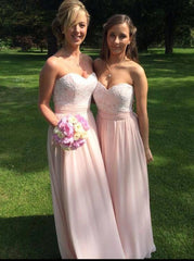 Stunning Sweetheart Floor Length Pink Bridesmaid Dress with Lace(BMA2029)