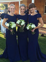 Mermaid Bateau Cap Sleeves Navy Bridesmaid Dress (BMA20123)