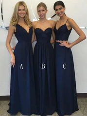 Mix Spaghetti Straps Floor-Length Navy Blue Chiffon Bridesmaid Dress (BMA20111)