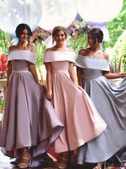 Off Shoulder Lapel Hi-Low Bridesmaid Dress (BMA20125)