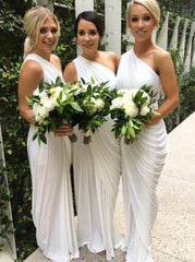 Single Shoulder Floor-Length White Spandex Bridesmaid Dress (BMA20148)