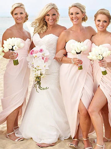 Sweetheart Floor Length Pearl Pink Chiffon Bridesmaid Dress with Split (BMA2037)