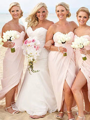 Sweetheart Floor Length Pearl Pink Chiffon Bridesmaid Dress with Split (BMA2037)