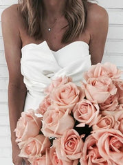 Sheath Sweetheart Asymmetrical Ruched Ivory Satin Bridesmaid Dress (BMA2041)