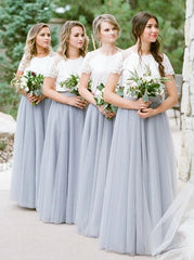 Round Neck Grey Tulle Bridesmaid Dress (BMA20109)