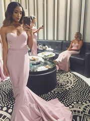 Mermaid Sleeveless Sweetheart Pink Satin Long Bridesmaid Dress (BMA20155)