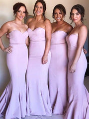 Mermaid Sleeveless Sweetheart Pink Satin Long Bridesmaid Dress (BMA20155)