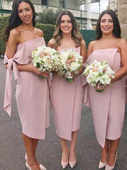 Strapless Knee Length Satin Blush Bridesmaid Dress (BMA20141)