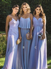 Sheath Spaghetti Straps Sleeveless Lavender Chiffon Bridesmaid Dress (BMA2014L)