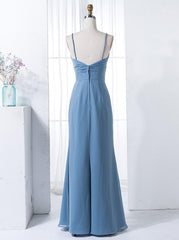 Sheath V-Neck Floor Length Blue Chiffon Bridesmaid Dress (BMA207L)