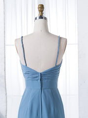 Sheath V-Neck Floor Length Blue Chiffon Bridesmaid Dress (BMA207L)