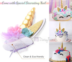 DaisyFormals Shiny Gold Unicorn Headband with Unicorn Cake Topper, Unicorn Party Supplies for Birthday Party, Baby Shower, Kids Party Decoration with 2 Free Unicorn Balloons
