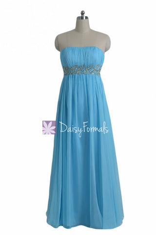 Long Blue Beading Party Dress for Special Occasions Strapless Formal Dress (PR28207)