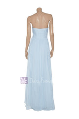 Vintage blue elegant chiffon dress cloudy prom dress strapless beaded formal evening dresses (natalie)