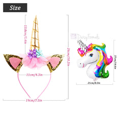 DaisyFormals 2 PCS Gold and Silver Unicorn Headbands Flowers Ears Headbands for Photo Props, Girls Kids Adults Cosplay Costume Holiday Party, Free Bonus- 3 Unicorn Ballons