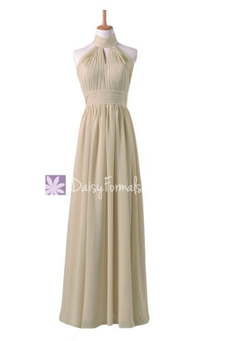 Khaki Bridesmaids Dress Long Champagne Chiffon Party Dress Bridesmaids Dress (BM5742)