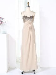 Sheath Spaghetti Straps Pearl Pink Empire Chiffon Bridesmaid Dress with Sequins (BMA203L)