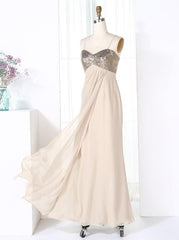 Sheath Spaghetti Straps Pearl Pink Empire Chiffon Bridesmaid Dress with Sequins (BMA203L)
