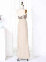 Sheath Spaghetti Straps Pearl Pink Empire Chiffon Bridesmaid Dress with Sequins (BMA203L)