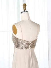 Sheath Spaghetti Straps Pearl Pink Empire Chiffon Bridesmaid Dress with Sequins (BMA203L)