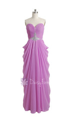 Purple chiffon prom dress sweetheart beaded a-line latest chiffon bridesmaid dress(pr72168)