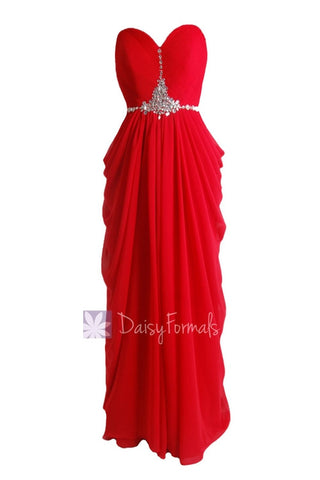 Graceful Sweetheart Red Beach Wedding Dress Beaded A-line Chiffon Evening Dress(PR72168)