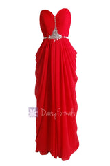 Graceful sweetheart red beach bridesmaid wedding dress beaded a-line chiffon evening dress(pr72168)