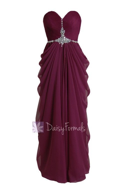 Beautiful sweetheart wine red prom dress beaded a-line chiffon formal evening dress(pr72168)