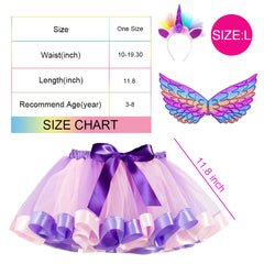 Rainbow Tutus for Girls Unicorn Tutu Skirt Unicorn Dress for Birthday + Unicorn Headband Wings