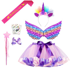 Rainbow Tutus for Girls Unicorn Tutu Skirt Unicorn Dress for Birthday + Unicorn Headband Wings