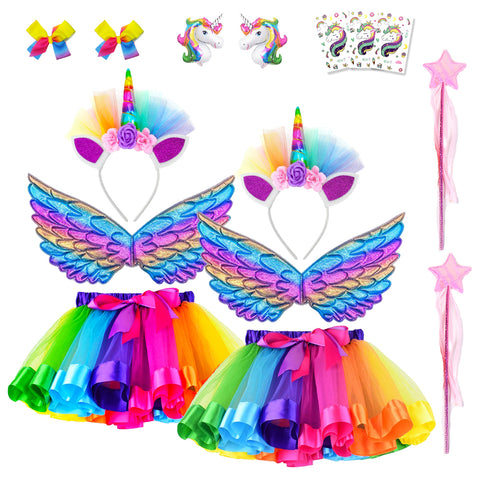 Unicorn Rainbow Tutu Skirt Set (11 Pack) for Girls Unicorn Themed Birthday Party（3-8 Years）