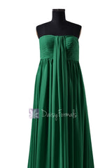 In stock,ready to ship - long strapless green chiffon bridesmaid dresses (bm2404)- (#29 green)