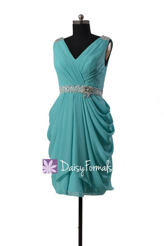 Beading Chiffon Bridal Party Dress Tiffany Blue Prom Dress Bridesmaid Dress (BM875)