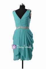 Beading Chiffon Bridal Party Dress Tiffany Blue Prom Dress Bridesmaid Dress (BM875)