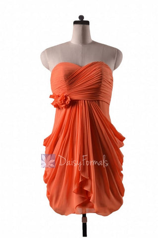 In stock,Ready to Ship - Sheath Orange Chiffon Cocktail Bridesmaid Dress (BM332N) - (#22 Orange, Sz10)
