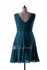 In stock,ready to ship - short v-neck rich teal online bridesmaid dresses(bm5194s) - (rich teal)